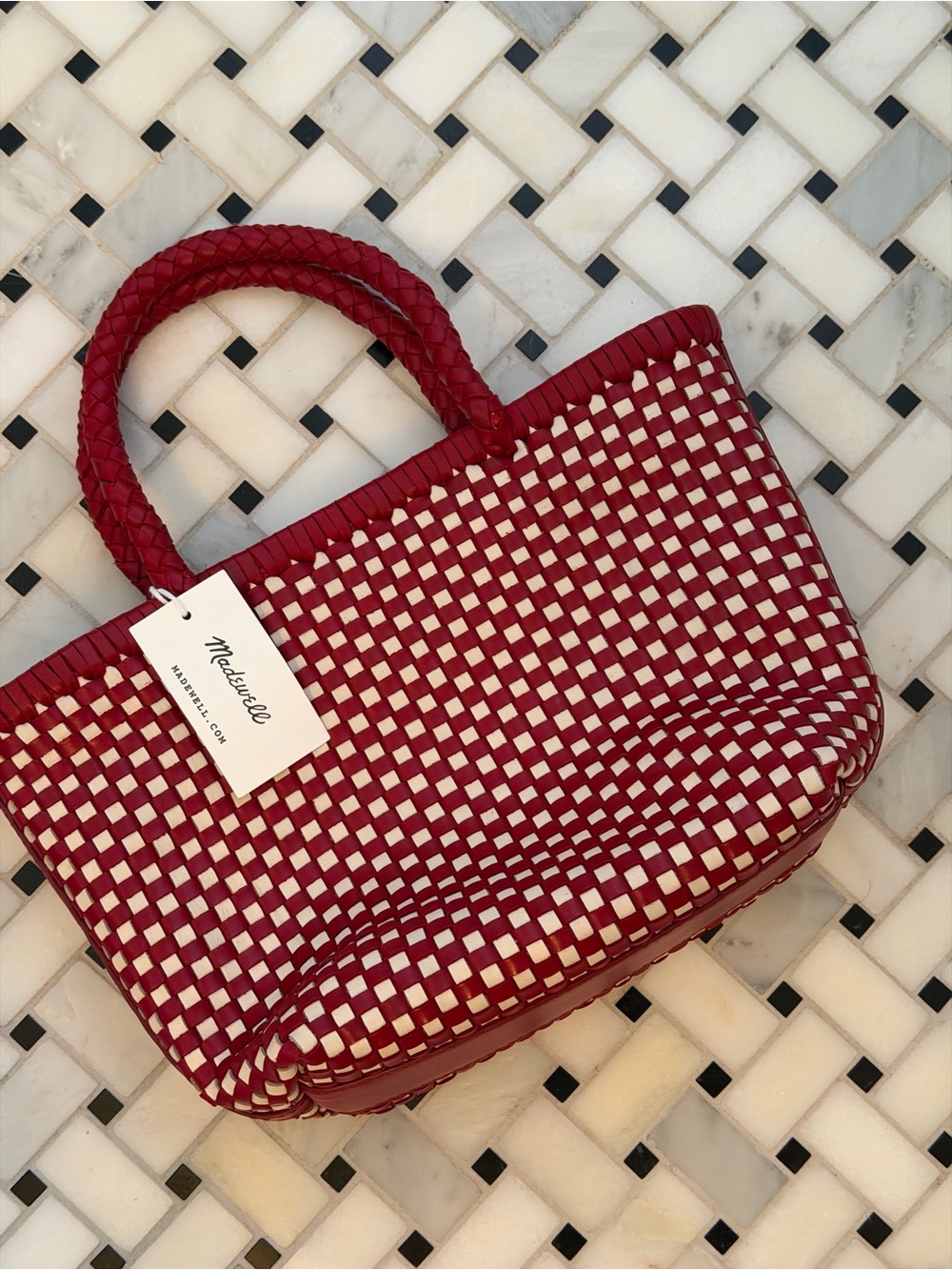 Madewell Red & White Woven Mini Tote